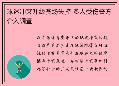 球迷冲突升级赛场失控 多人受伤警方介入调查