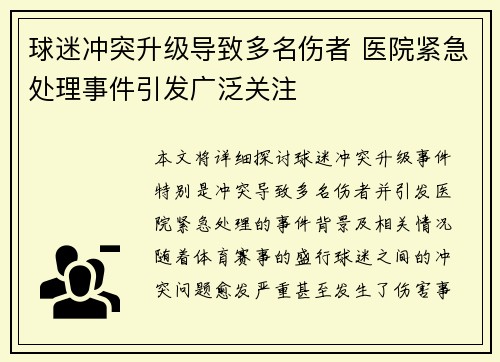 球迷冲突升级导致多名伤者 医院紧急处理事件引发广泛关注